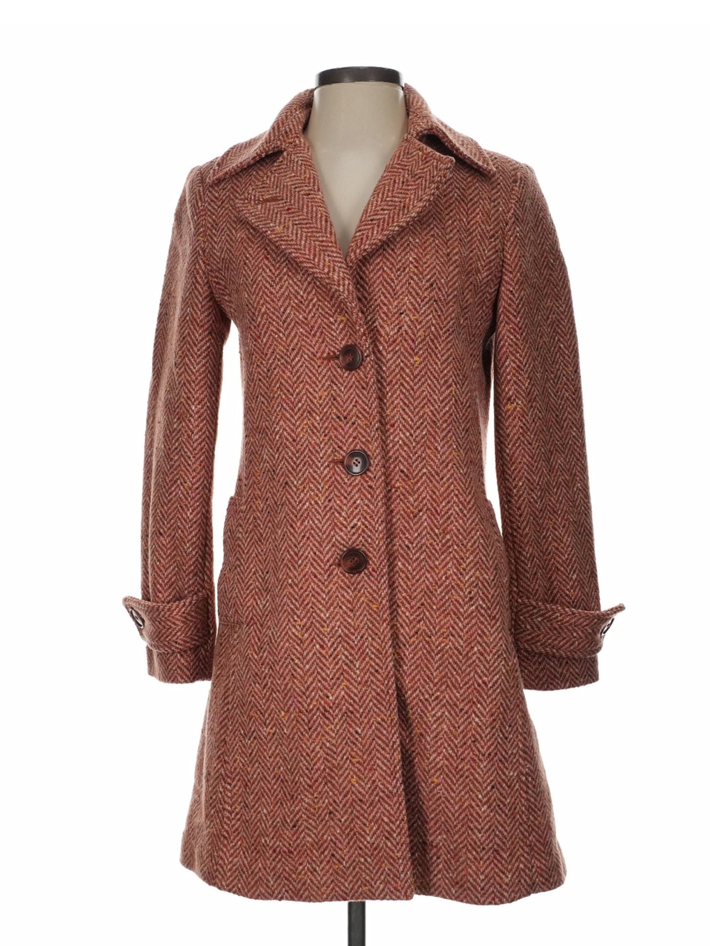 Cabi brown tweed herringbone wool coat 6